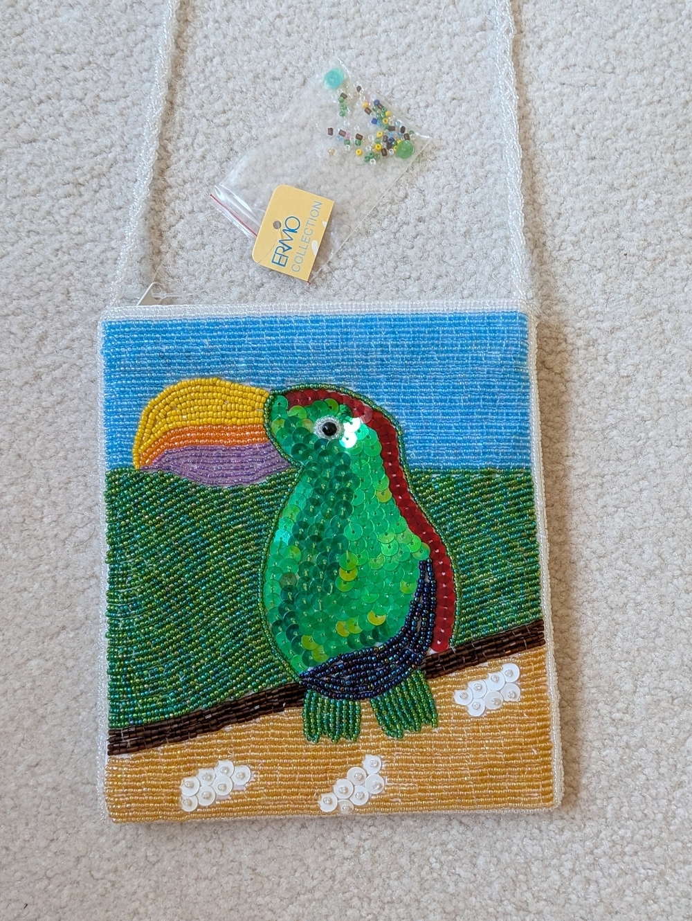 Vintage Ermo Toucan Beaded Crossbody Bag NWT
